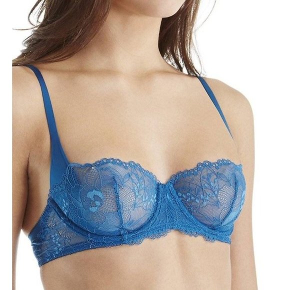 Calvin Klein Other - CALVIN KLEIN Sensual Sling Lace Balconette Underwire Bra #QF1197 Teal Blue 32A